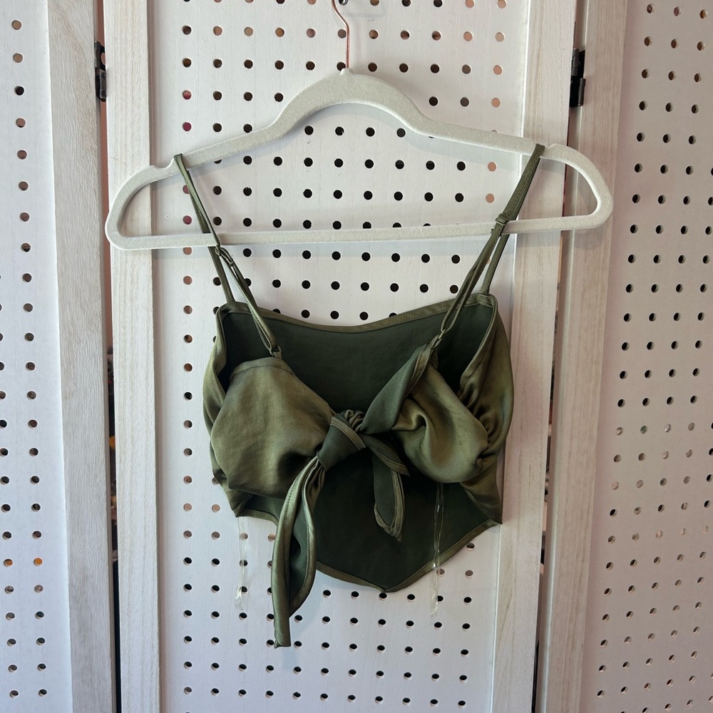 Olive Green Satin Tie Front Cami – XS